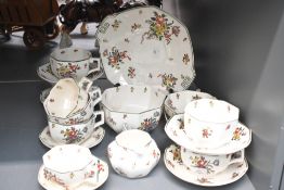 Early 20th-century Royal Doulton 'Old Leeds Sprays' part tea set, featuring hand-painted floral