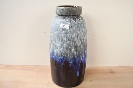 A large mid 20th-century West German pottery vase, featuring a blue and grey drip design, marked, to