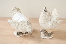 Two charming contemporary ceramic decorative hens after Cornish ceramicist Jane Smith, to feature