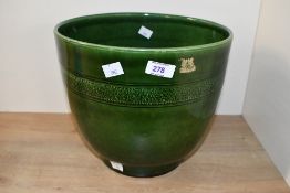 A mid century West German Bay Keramik green glazed jardinière, with decorative moulded band and rich