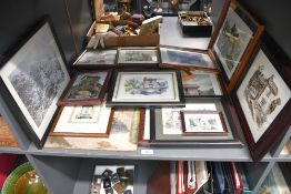 Of local interest, a selection of 20th-century framed prints, lino prints, oil paintings, cross