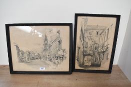 Two late 20th-century framed prints after Barry Charles, depicting pencil drawings of two