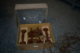 Presumed mid 20th-century Chad Valley bakelite telephone, having multi-coloured cloth cable in