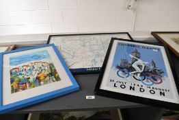 Two 20th-century framed prints, to feature an 'Olympic Games London 1948' example and a 'The Lake