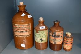 Four salt glazed ink bottles of various sizes for Stephens Ink