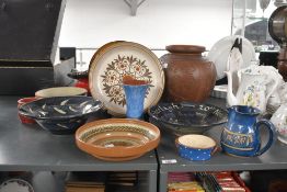 A large selection of 20th-century studio pottery, to feature a small Dentham pottery jug; a large