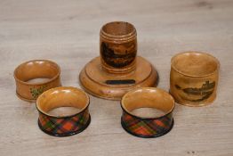 A selection of 19th-century Mauchline and tartan ware, to feature two green and red tartan ware