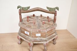 An unusual vintage Asian-style wooden spice/tea box, of octagonal-form, featuring eight hand