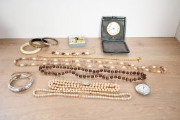 A collection of costume jewellery including faux pearls, beaded necklaces and bangles