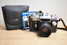 A Zenit E 35mm camera with Helios -44-2 lens and Yashica flash