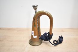 A World War II period copper and brass British military bugle, by A.F Matthews (DRS) Ltd, London,