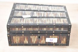Thought to be 19th-century Ceylonese-style porcupine quill and ebony box, with exterior animal-