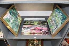 Unknown artist, two framed 20th-century oil paintings, featuring two garden/park scenes with flowers