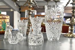 A selection of 20th-century cut crystal glass, to feature a large vase with flower detailing to