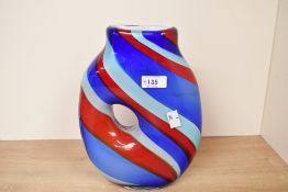 A mid 20th-century studio art glass Murano-style vase, featuring red, white and blue swirl