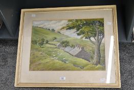 H Leslie Adamson RCA (20th Century) Pastel 'Field Slopes Above Conwy Old Road', a pastoral landscape