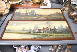 Two presumed 20th-century framed oil paintings, to feature two differing atmospheric pastural scenes