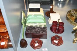 A quantity of 20th-century bakelite ware, to include an Art Deco Elo Ware box featuring a detailed
