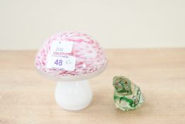 A small 20th-century Wedgwood studio glass mushroom, having pink speckled decoration; sold with a
