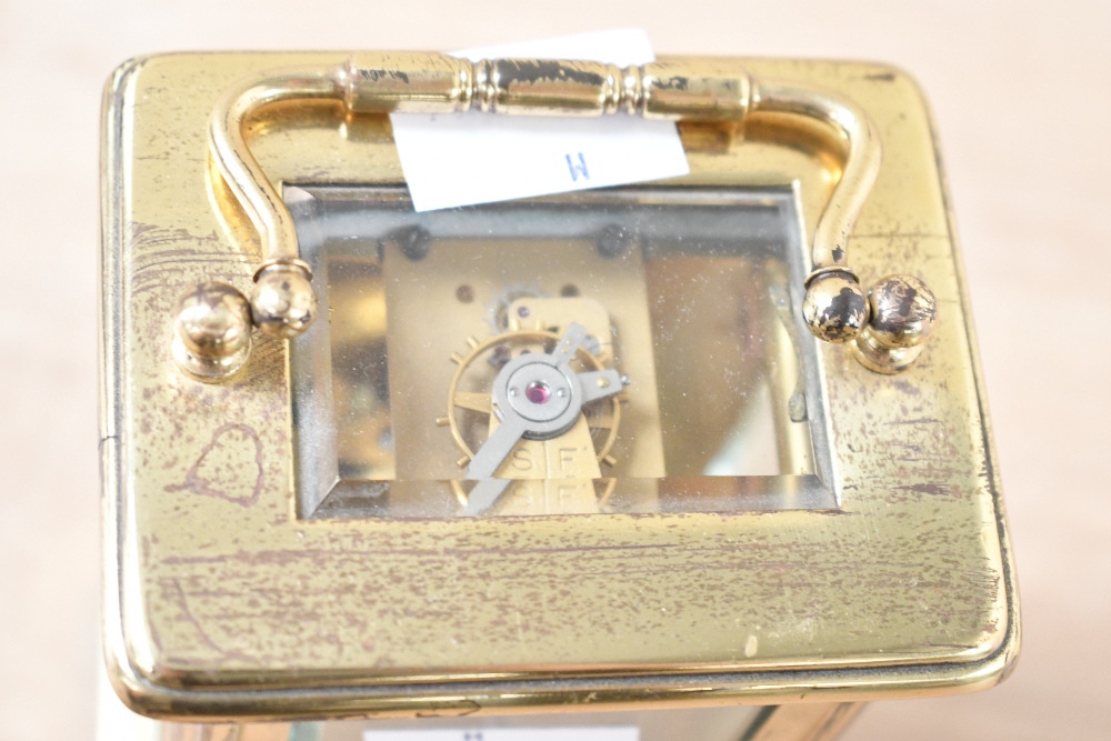 A late 19th to early 20th-century French brass 5 glass carriage clock, featuring glass panels and - Image 4 of 4