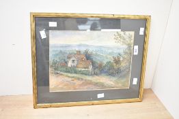 A 19th Century watercolour 'From the Back of Hind Head Surrey' depicting a rural cottage with a