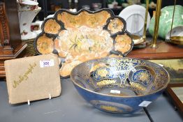 A small selection of late 19th to early 20th-century sundrywares, to feature a hand made fabric-