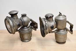 Two late 19th to early 20th-century Joseph Lucas of Birmingham metal carbide bicycle lamps, to