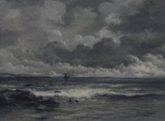 David French (British Contemporary) Gouache 'Seascape', a grey sea with storm clouds and distant