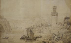 W Hays (19th Century) Watercolour, landscape depicting a riverside community, signed and dated (