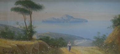 Girolamo Gianni (Italian 1837-1895) Watercolour, a coastal landscape with figure, signed lower left,