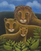 Jerzy Marek (Polish 1925-2014) Oil on board, study of a pride of lions, signed lower right,