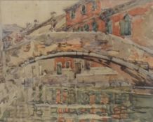 Peter Moffat Lindner (British 1852-1949) Watercolour 'Ponte San Sebastiano, Venice', a Venetian
