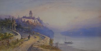 E. St John (19th Century) English School watercolour, a Mediterranean coastal town scene at