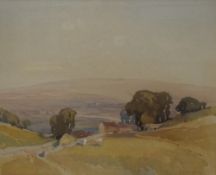 William Redworth (British 1873-1947) Watercolour, a pastoral landscape with rolling hills and