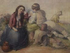 A 19th Century English School watercolour, depicting a young couple and small dog, unsigned or