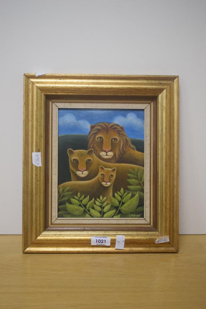 Jerzy Marek (Polish 1925-2014) Oil on board, study of a pride of lions, signed lower right, - Image 2 of 6