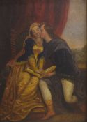 A 19th/20th Century oil on board, depicting an embracing couple, unsigned or attributed, within