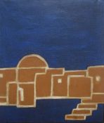 Florbela Moreira (Contemporary) Oil on canvas, an architectural study in complimentary blue and