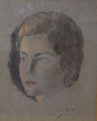 Jacob Kramer (Ukrainian 1892-1962) Oil pastel portrait, a side profile of a young woman, signed