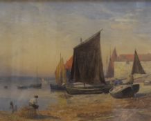 S.G Williams Roscoe (British 1852 - 1922) Watercolour 'Drying the Sails', a figure perched on a