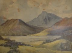 Henry Land (19th Century) Watercolour, a mountainous lake scene, signed lower left, within moulded