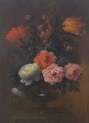 A 19th Century Dutch School oil on canvas, a still life study of a vase of pink and white flowers