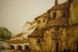 Gustave Vidal (French 1895 - 1966) Oil on canvas, a street scene in sandy tones believed to be