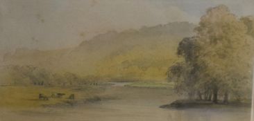 Cornelius Pearson (British 1805-1891) Watercolour, a pastoral landscape with cattle, attributed