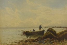 Charles L Saunders (19th Century) Watercolour, a coastal scene with fishermen, signed lower left,