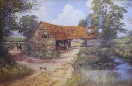 After Ronald Beaton (20th Century) A pair of Lithographs 'The Old Barn' and 'Out of the Shade',