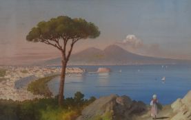 Robini (19th/20th Century) Watercolour, a Mediterranean coastal landscape with figure, signed