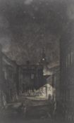Leonard Griffith Brammer (British 1906-1994) Mezzotint, A dark street scene with figures and