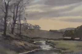 Ebenezer John Woods Prior (British 1914-1988) Watercolour 'Otterburn Near Bell Busk' a rural river