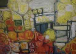 Gerald French (British 1927-2001) Oil on board 'Flower and Fruit Stall (II)' a vibrant abstract
